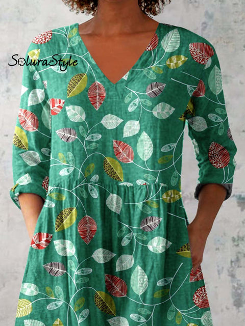 Women’s Elegant Floral Print Pattern Cotton and Linen Top