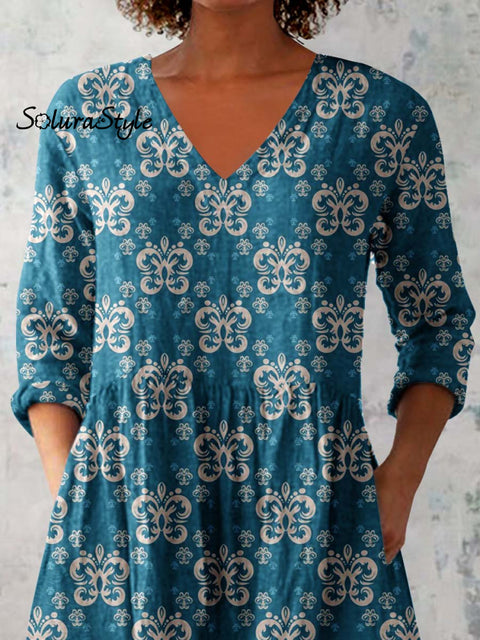Women’s Elegant Floral Print Pattern Cotton and Linen Top