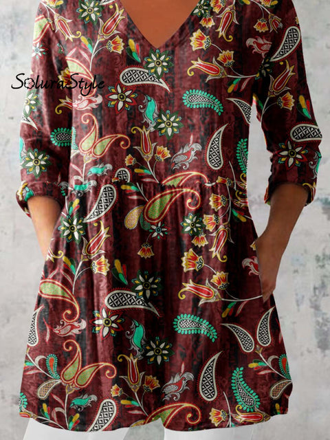 Women’s Elegant Perris Motion Round Neck Cotton and Linen Top