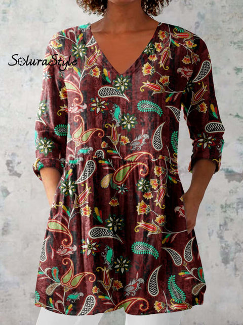 Women’s Elegant Perris Motion Round Neck Cotton and Linen Top Brown / S