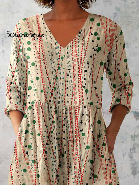 Women’s Elegant Polka Dot Round Neck Cotton and Linen Top