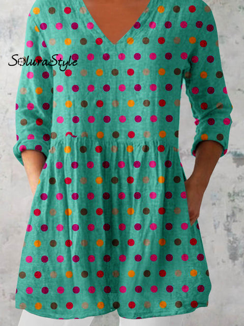 Women’s ElegantPolka Dot Pattern Cotton and Linen Top