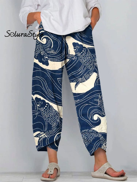 Women’s Fish Art Printed Casual Pants Multicolor / S