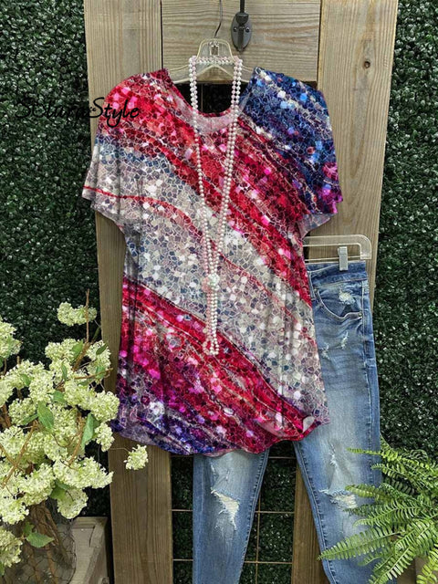 Women’s Flag Art Casual Top Colorful / S