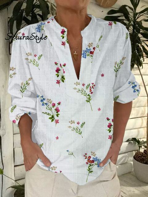 Women’s Floral Art Print Casual Short Sleeve Comfortable Cotton Shirt Multicolor / S
