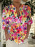 Women’s Floral Art Print Casual Short Sleeve Comfortable Cotton Shirt Multicolor / S