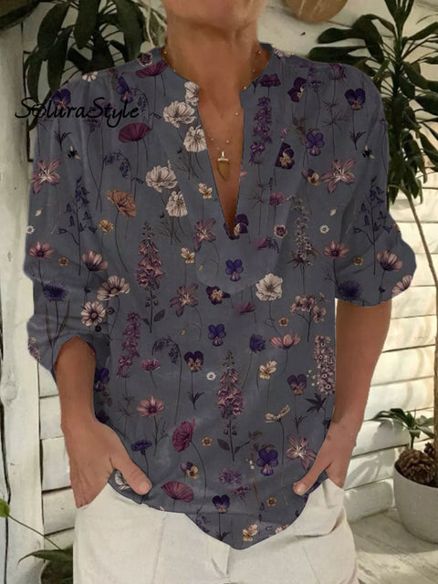 Women’s Floral Art Print Casual Short Sleeve Comfortable Cotton Shirt Multicolor / S