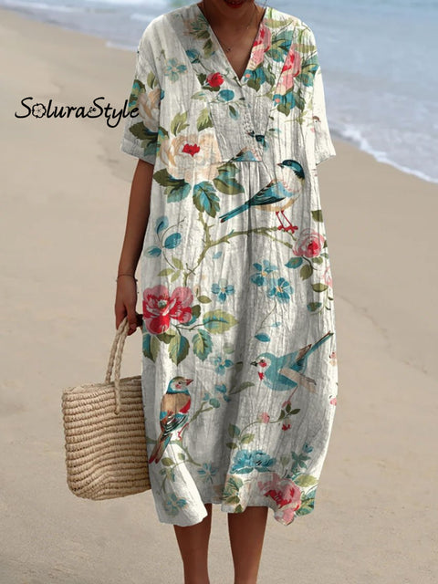 Women’s Floral Art Print Flowy Dress Multicolor / S