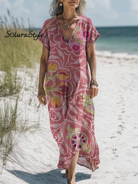 Women’s Floral Art Print Pocket Cotton Dress Multicolor / S