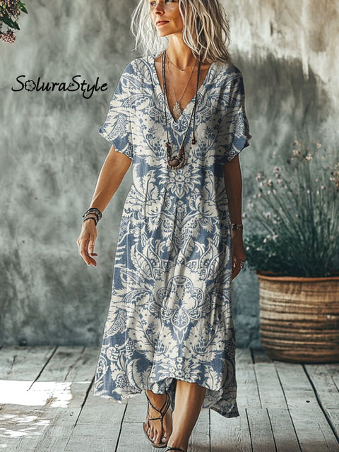 Women’s Floral Art Print Pocket Cotton Dress Multicolor / S