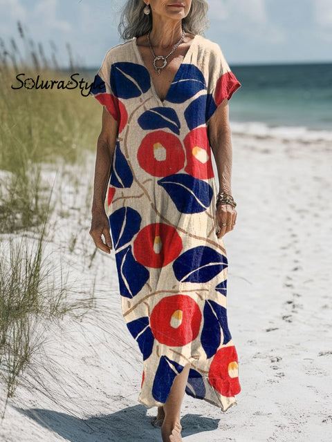 Women’s Floral Art Print Pocket Cotton Dress Multicolor / S