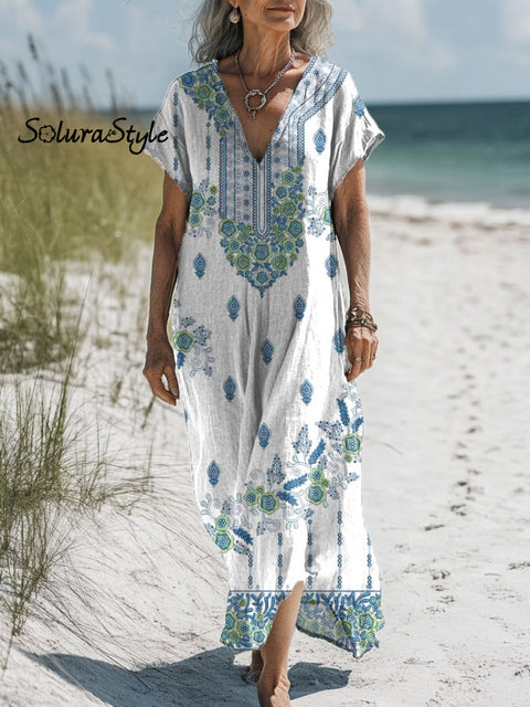 Women’s Floral Art Print Pocket Cotton Dress Multicolor / S