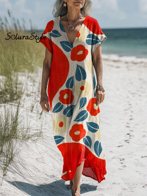 Women’s Floral Art Print Pocket Cotton Dress Multicolor / S