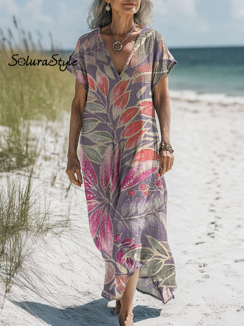 Women’s Floral Art Print Pocket Cotton Dress Multicolor / S