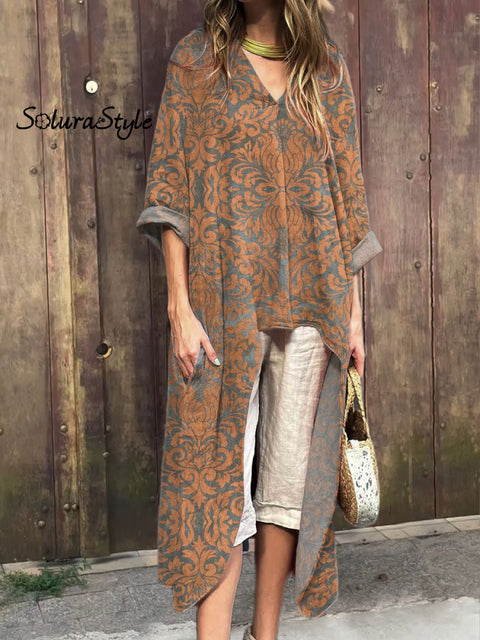 Women’s Floral Art Print V-Neck Cotton Short Sleeve Dress Multicolor / S