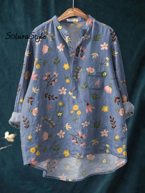 Women’s Florals Art Print Casual Long Sleeve Comfortable Cotton Shirt Multicolor / S
