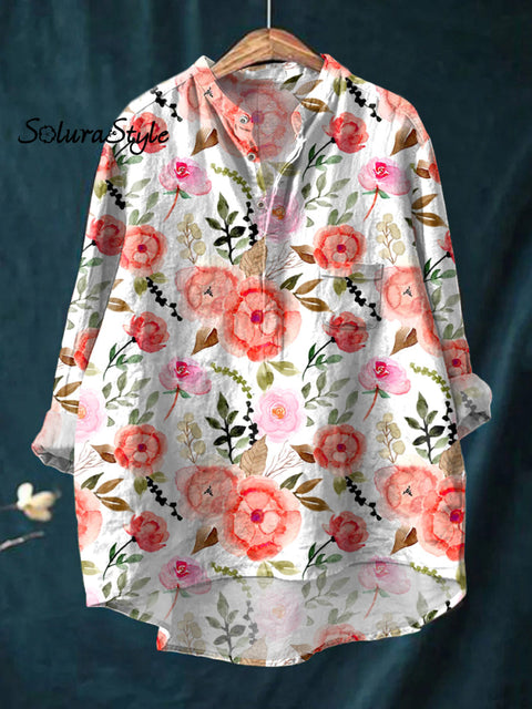 Women’s Florals Art Print Casual Long Sleeve Comfortable Cotton Shirt Multicolor / S