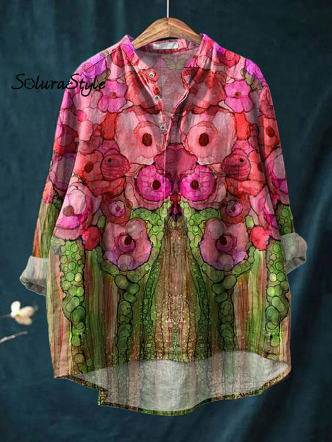 Women’s Florals Art Print Casual Long Sleeve Comfortable Cotton Shirt Multicolor / S