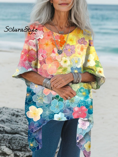 Women’s Florals Art Print Pocket Cotton Top Multicolor / Onesize
