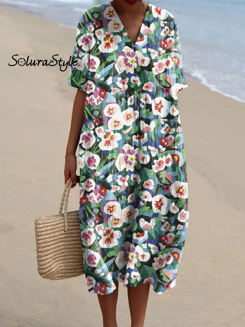 Women’s Flower Art Print Flowy Dress Multicolor / S