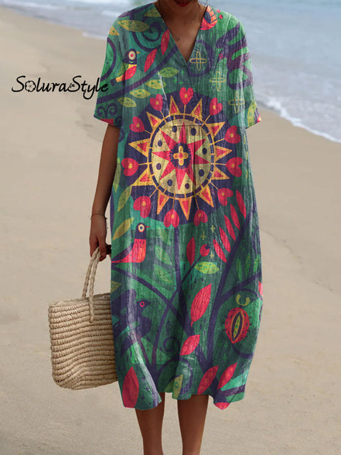 Women’s Flower Art Print Flowy Dress Multicolor / S