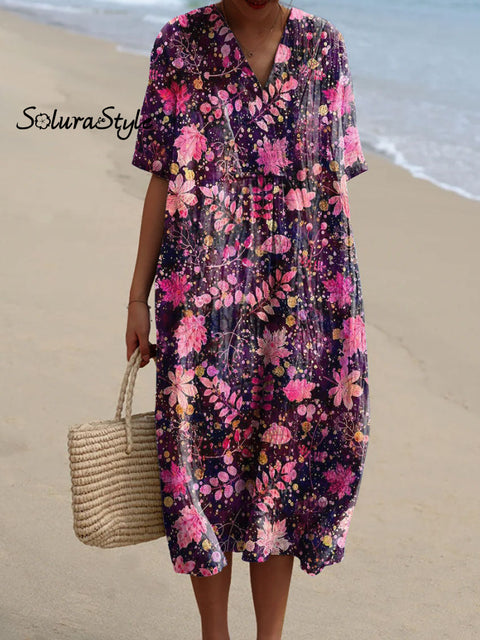 Women’s Flower Art Print Flowy Dress Multicolor / S