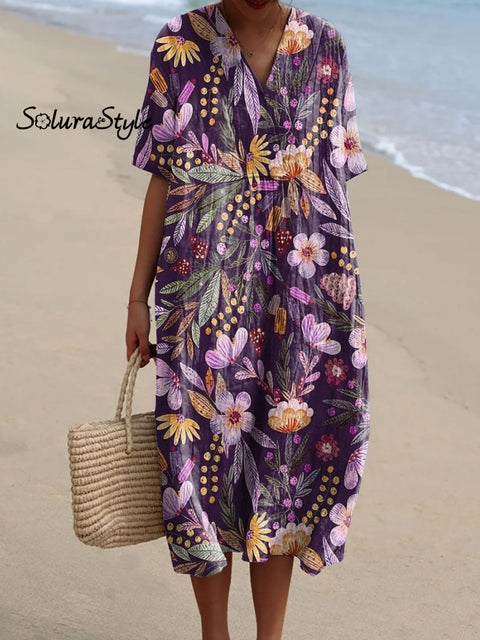 Women’s Flower Art Print Flowy Dress Multicolor / S