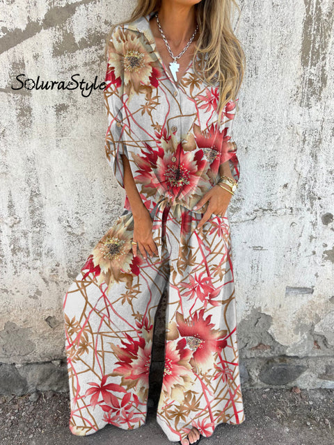Women’s Flower Art Print Two-piece Sets Multicolor / S