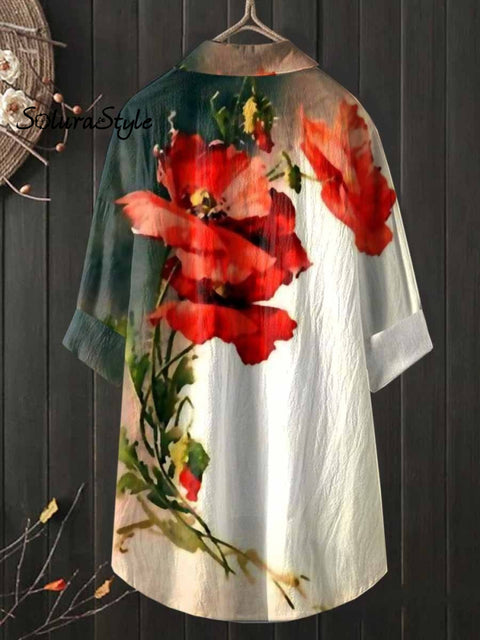 Women’s Flower Printed Long Shirt Dress