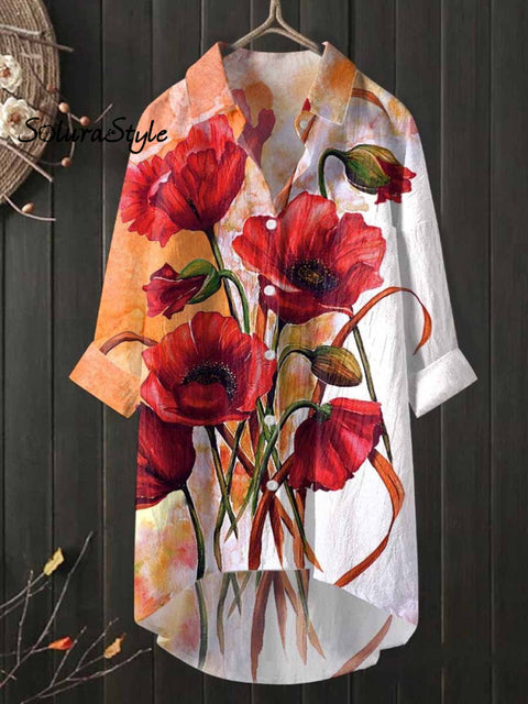 Women’s Flower Printed Long Shirt Dress Color / S