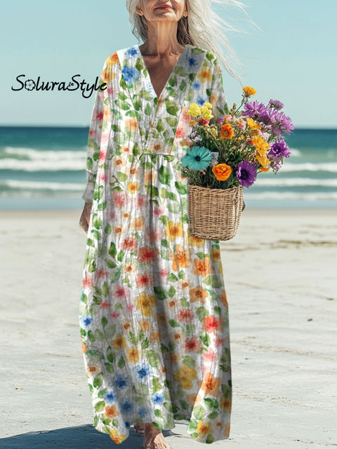 Women’s Flowers Art Print Casual Dress Multicolor / S