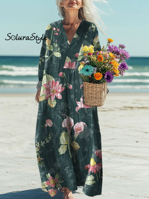 Women’s Flowers Art Print Casual Dress Multicolor / S