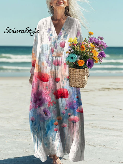 Women’s Flowers Art Print Casual Dress Multicolor / S