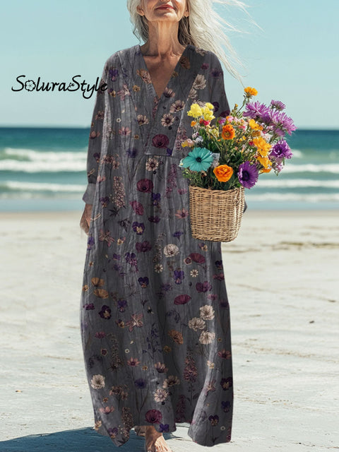 Women’s Flowers Art Print Casual Dress Multicolor / S