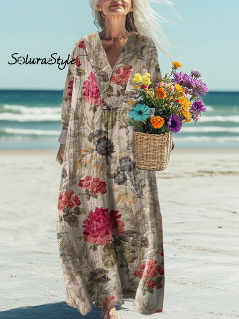 Women’s Flowers Art Print Casual Dress Multicolor / S