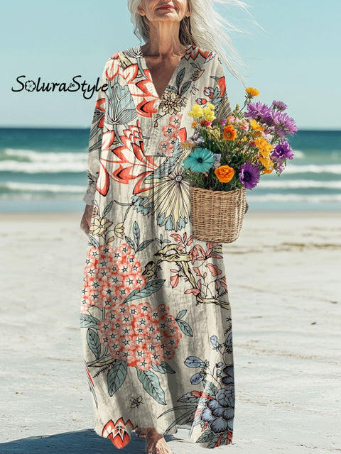 Women’s Flowers Art Print Casual Dress Multicolor / S