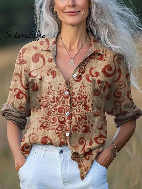 Women’s Flowers Art Print Casual Long Sleeve Comfortable Cotton Shirt Multicolor / S