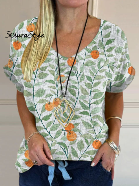 Women’s Flowers Print Casual Cotton And Linen Shirt Multicolor / S