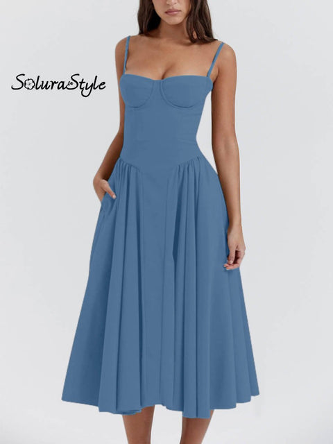 Women’s French Retro Palace Style Elegant Long Dress Darkblue / S