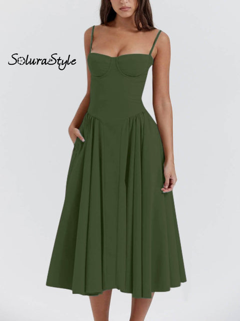 Women’s French Retro Palace Style Elegant Long Dress Darkgreen / S