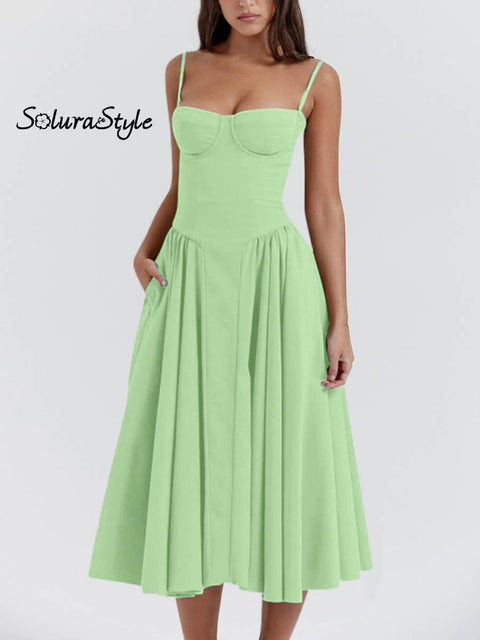 Women’s French Retro Palace Style Elegant Long Dress Green / S