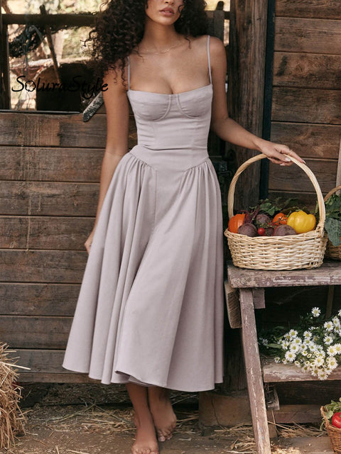 Women’s French Retro Palace Style Elegant Long Dress Lightgrey / S