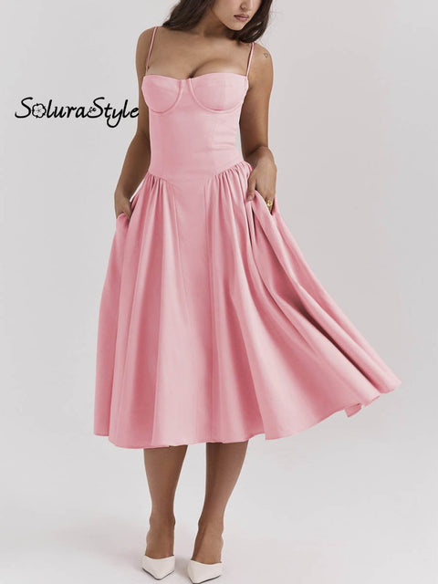Women’s French Retro Palace Style Elegant Long Dress Pink / S
