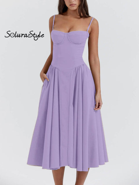 Women’s French Retro Palace Style Elegant Long Dress Purple / S