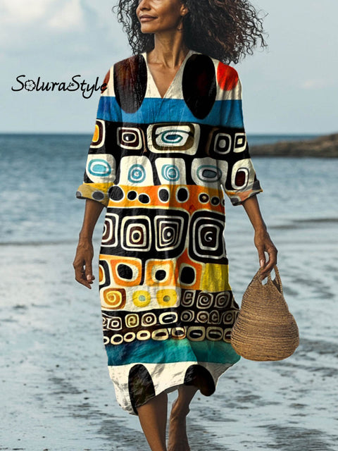 Women’s Geometric Pattern Art Print Cotton Dress Multicolor / S