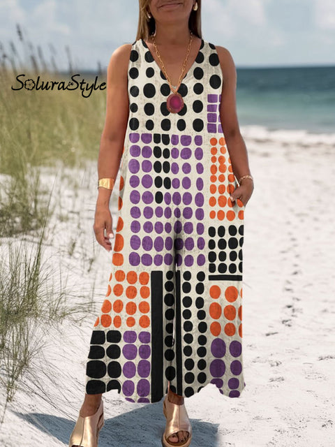 Women’s Geometric Polka Dot Art Print Casual 100% Cotton Wide Leg Jumpsuit Multicolor / S