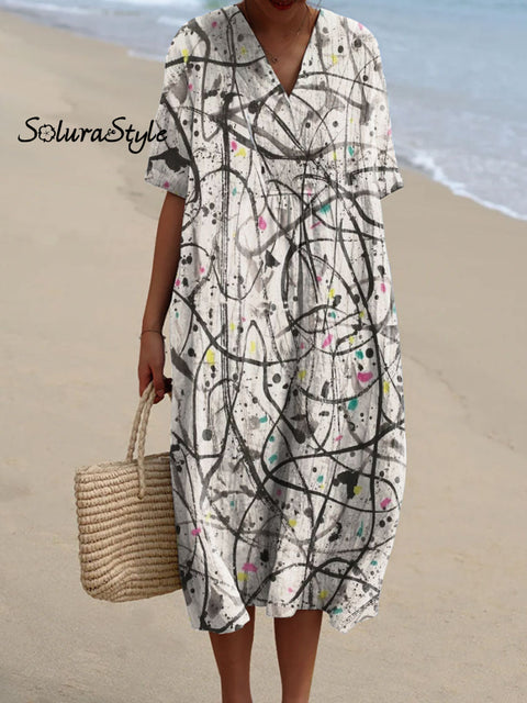 Women’s Graffiti Line Art Print Flowy Dress Multicolor / S