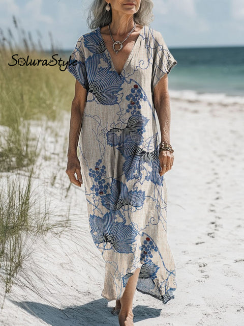 Women’s Grape Art Print Pocket Cotton Dress Multicolor / S