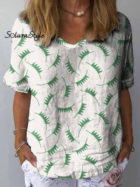 Women’s Grassland Simple Strokes Art Print Casual Cotton And Linen Shirt Multicolor / S