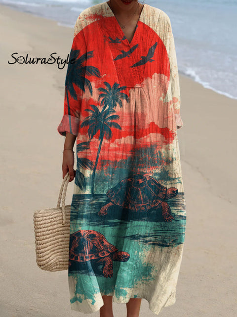 Women’s Hot Sun Tropical Turtle Art Print Dress Multicolor / S